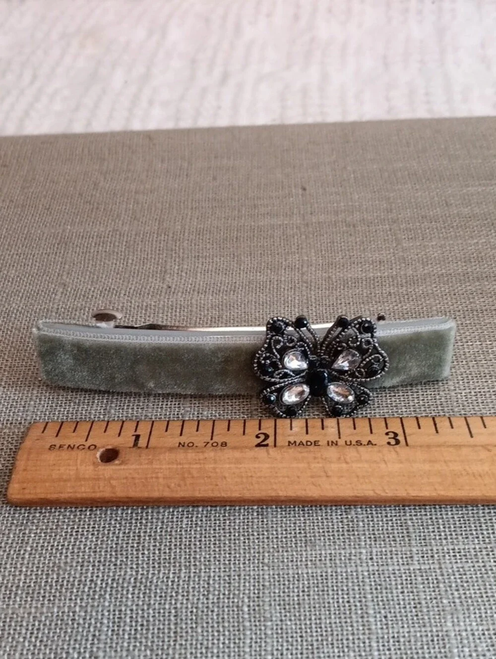 Goody Velvet Butterfly Barrette Hair Clip in Light Olive Green